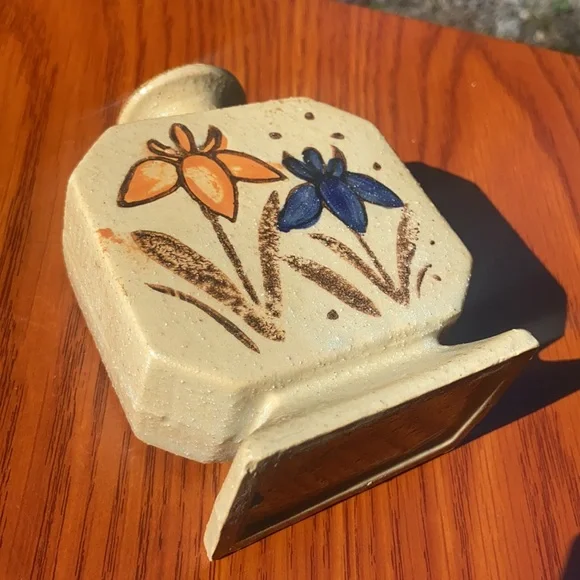 Vintage 💐 MCM Stoneware 70’s Small Floral Bud Vase Kitschy Home Accent Decor - Picture 15 of 16